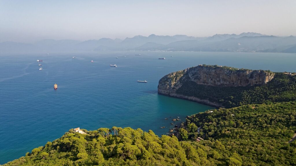 bejaia, algerie, mediterranean, blue, sea, water, bay, nature, coast, clouds, heaven, summer